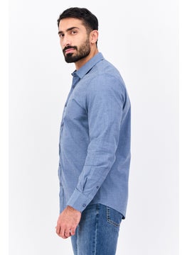 Algspar Men Regular Fit Heather Long Sleeves Casual Shirt, Blue  - Image 2