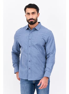 Algspar Men Regular Fit Heather Long Sleeves Casual Shirt, Blue  - Image 1