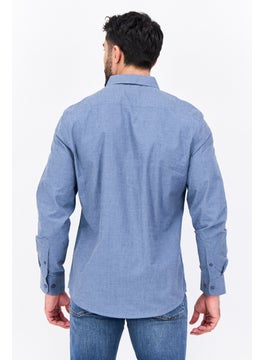 Algspar Men Regular Fit Heather Long Sleeves Casual Shirt, Blue  - Image 3