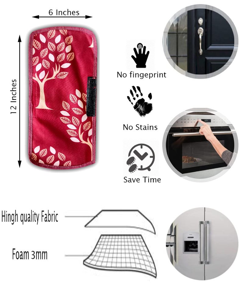 KANUSHI Industries® 1Pc Fridge Cover for Top with 6 Utility Pockets + 1 Handles Covers + 3 Fridge Mats (VAR-FRI-MAROON-TREE-COMBO-M-23) - Image 5