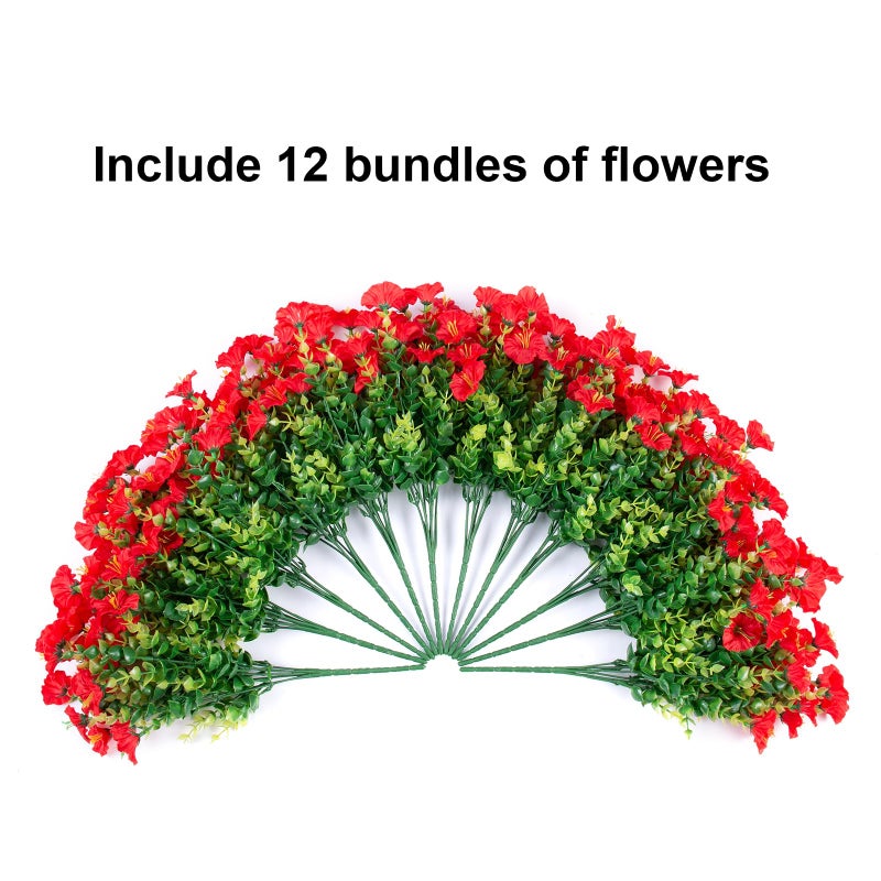 HyeFlora Artificial Flowers for Outdoors Fake Plants Outside Decoration, 12 Bundles Silk Red Morning Glory UV Resistant Look Real Faux Flowers for Planter Front Door Porch Patio Yard Gardens Balcony - Image 5