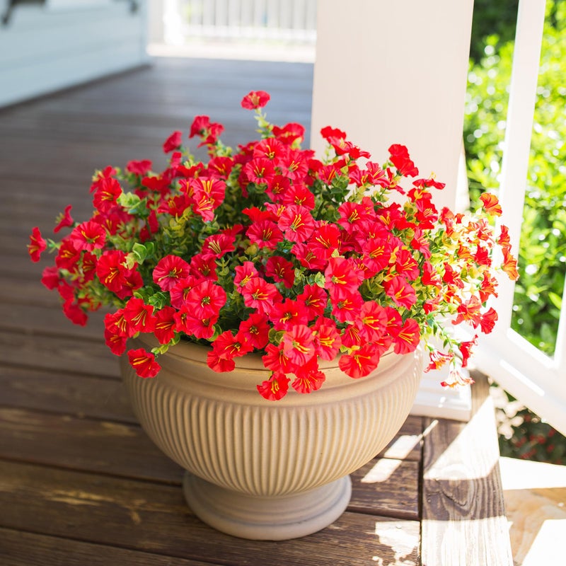 HyeFlora Artificial Flowers for Outdoors Fake Plants Outside Decoration, 12 Bundles Silk Red Morning Glory UV Resistant Look Real Faux Flowers for Planter Front Door Porch Patio Yard Gardens Balcony - Image 3