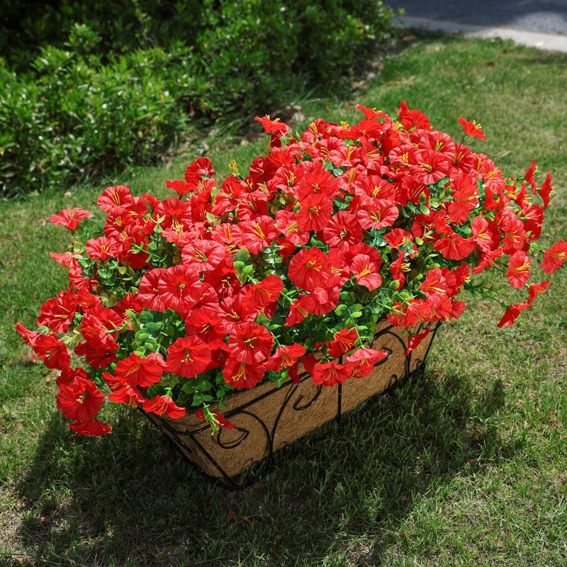 HyeFlora Artificial Flowers for Outdoors Fake Plants Outside Decoration, 12 Bundles Silk Red Morning Glory UV Resistant Look Real Faux Flowers for Planter Front Door Porch Patio Yard Gardens Balcony - Image 2