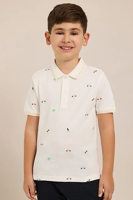 R&B Embroidered Polo T-Shirt with Short Sleeves