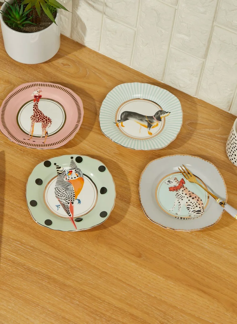 YVONNE ELLEN Set Of 4 Animal Design Tea Plates