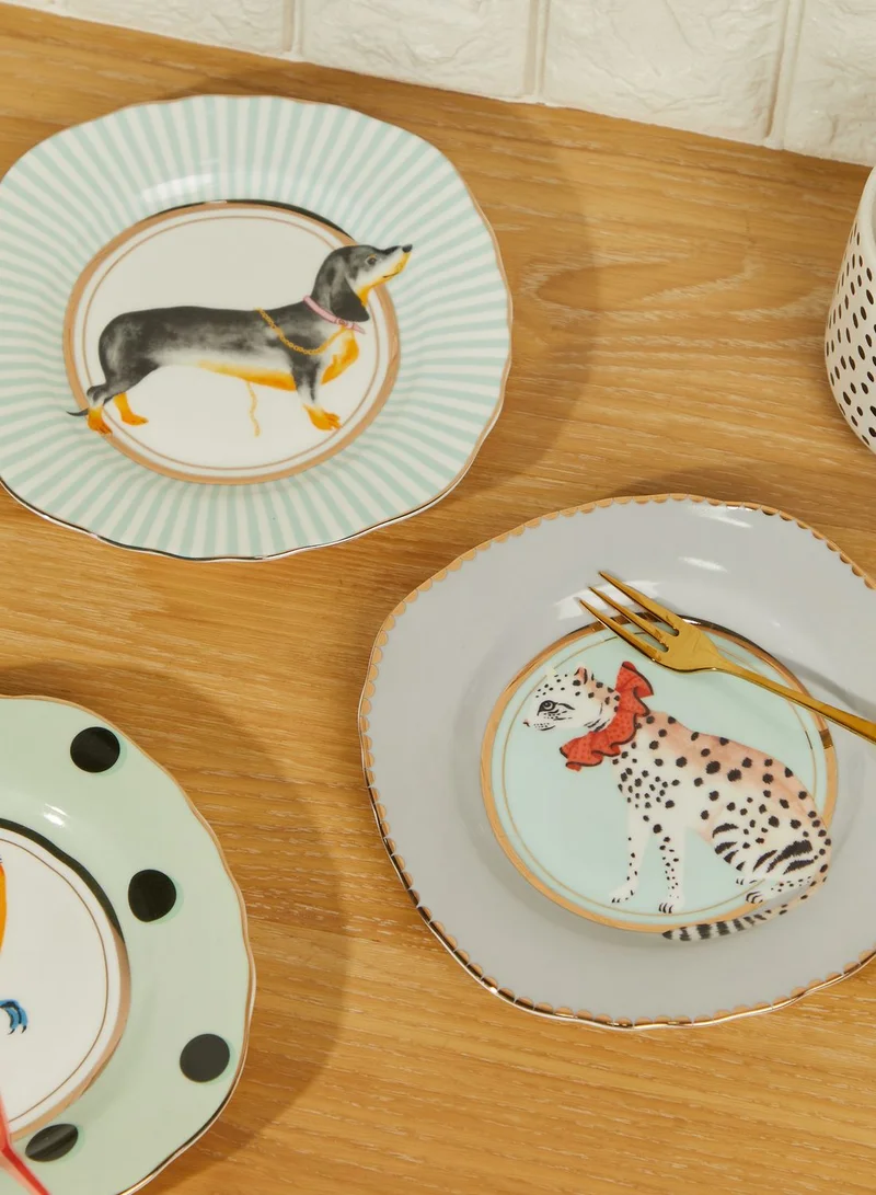 YVONNE ELLEN Set Of 4 Animal Design Tea Plates