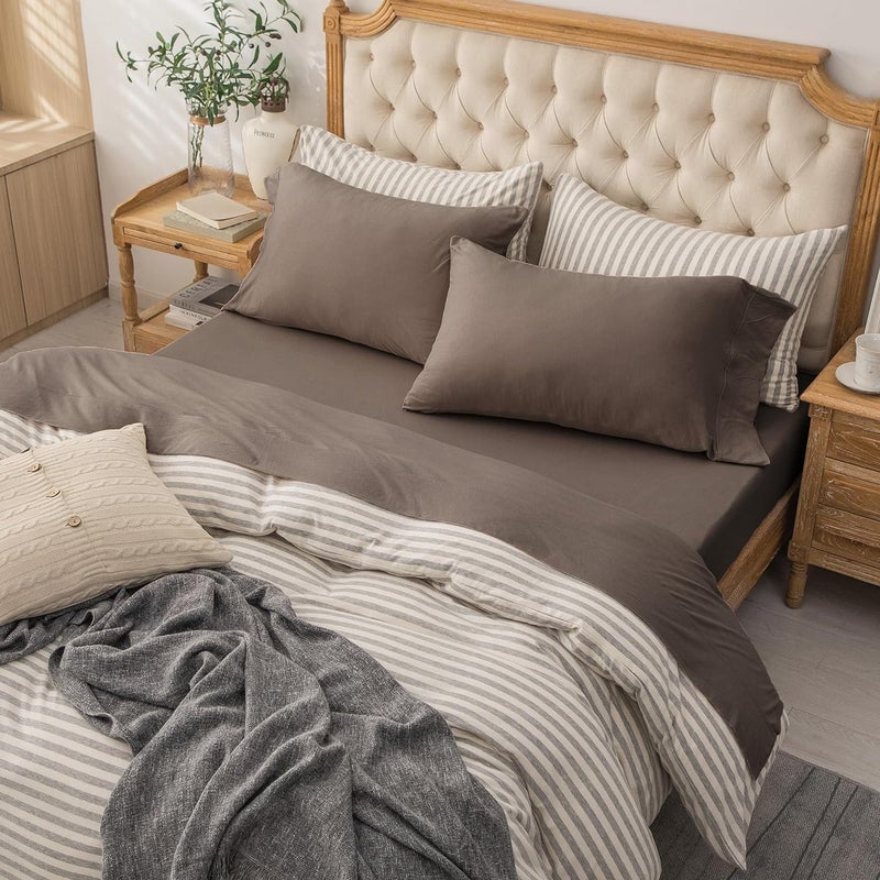 Pure Era Jersey Knit 4Pc Bed Sheet Set 100% T-Shirt Cotton Super Soft Comfy Breathable Fits Mattress Up To 20"" Extra Deep Pocket (New Solid Brown  King) - Image 2