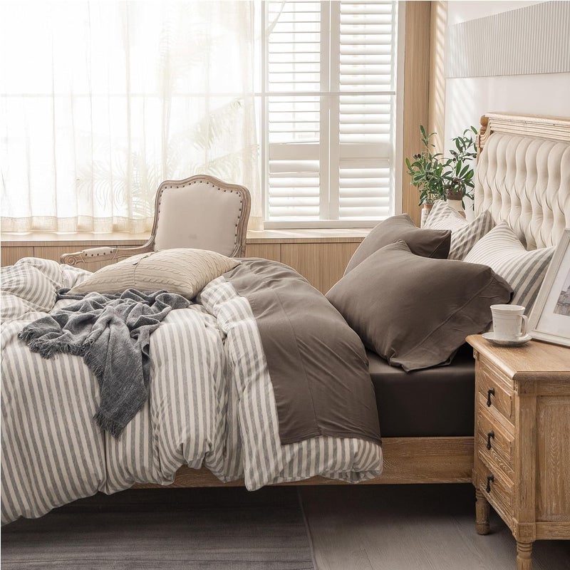 Pure Era Jersey Knit 4Pc Bed Sheet Set 100% T-Shirt Cotton Super Soft Comfy Breathable Fits Mattress Up To 20"" Extra Deep Pocket (New Solid Brown  King) - Image 3