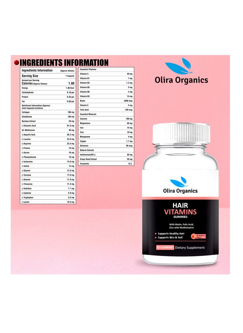 Olira Organics - Hair Vitamins Gummies -30‘s | Supports Healthy Hair, Skin and Nail - Image 1