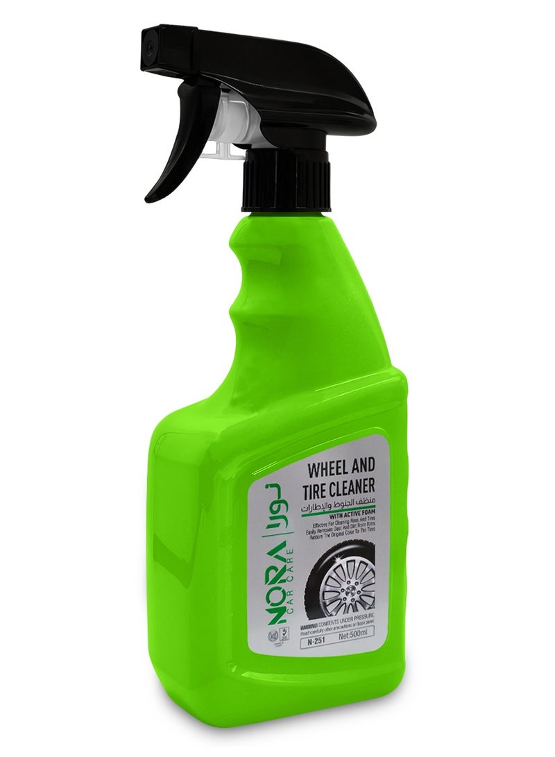 نورا منظف ​​العجلات والإطارات نورا 500 مل N-251 تركيبة سريعة المفعول لتنظيف عميق للعجلات المصنوعة من الكروم والسبائك والعجلات المصقولة والمطلية - آمن وفعال لجميع أنواع العجلات، يعيد اللمعان، محلول رش سهل الاستخدام للاستخدام المهني والمنزلي - Image 2