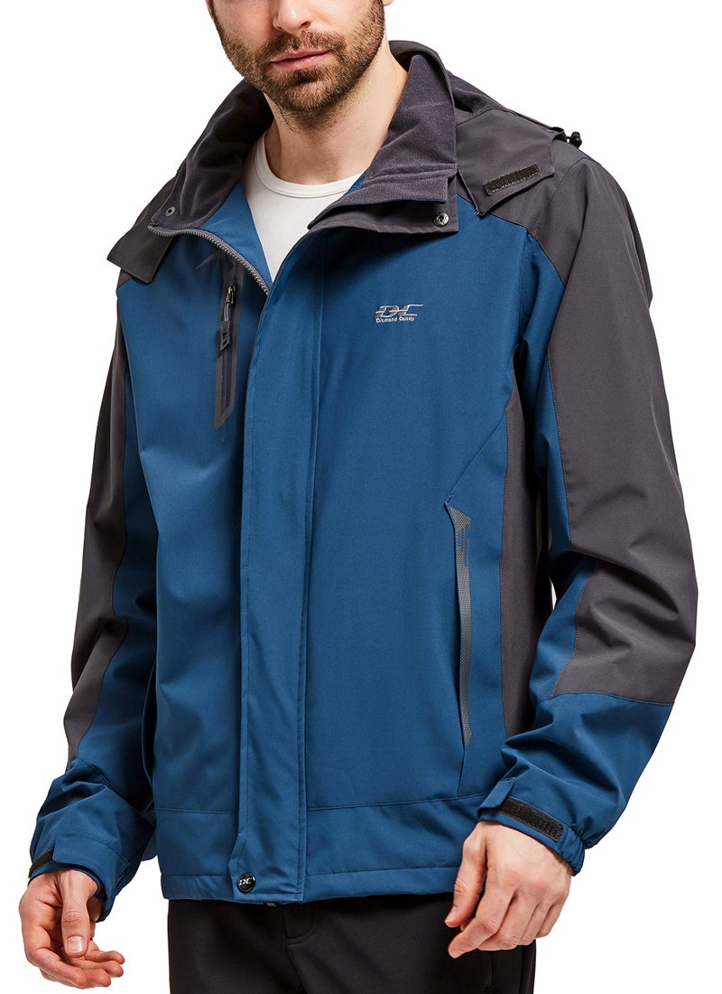 Men Casual Hooded Rain JacketDiamond Candy lightweight Waterproof Softshell Raincoat Outdoor Sportswear Dark Blue XL