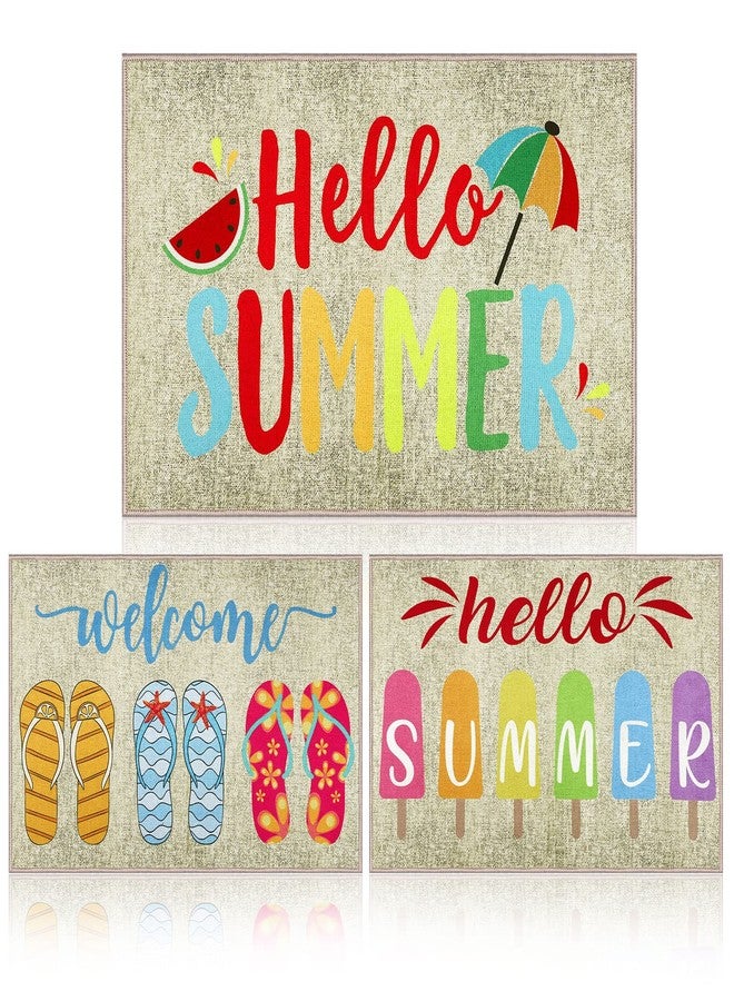 Suttmin 3 Pcs Hello Summer Flip Flop Doormat Decorative Summer Slippers Welcome Doormat Non Slip Rubber Door Mat Seasonal Front Door Rugs for Indoor Outdoor Floor Washable Entrance Standing Mat - Image 1