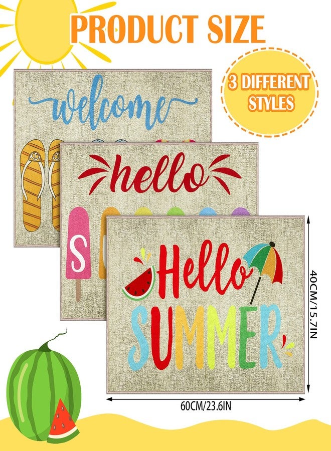 Suttmin 3 Pcs Hello Summer Flip Flop Doormat Decorative Summer Slippers Welcome Doormat Non Slip Rubber Door Mat Seasonal Front Door Rugs for Indoor Outdoor Floor Washable Entrance Standing Mat - Image 2