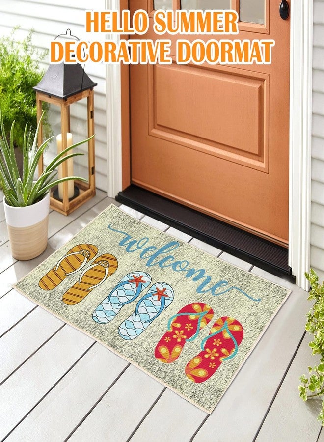 Suttmin 3 Pcs Hello Summer Flip Flop Doormat Decorative Summer Slippers Welcome Doormat Non Slip Rubber Door Mat Seasonal Front Door Rugs for Indoor Outdoor Floor Washable Entrance Standing Mat - Image 3