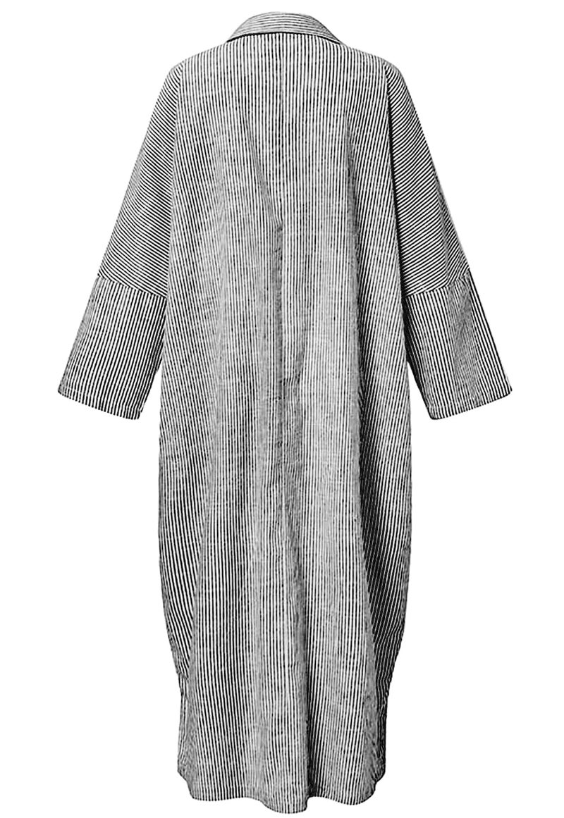 utcoco Womens Striped Long Sleeve Dress Casual Loose Button Down Cotton Maxi Shirt Dress (Small, Black) - Image 3