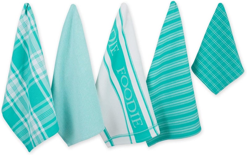 DII Everyday Collection Foodie Kitchen Set, Dishtowel & Dishcloth, Teal, 5 Piece - Image 1