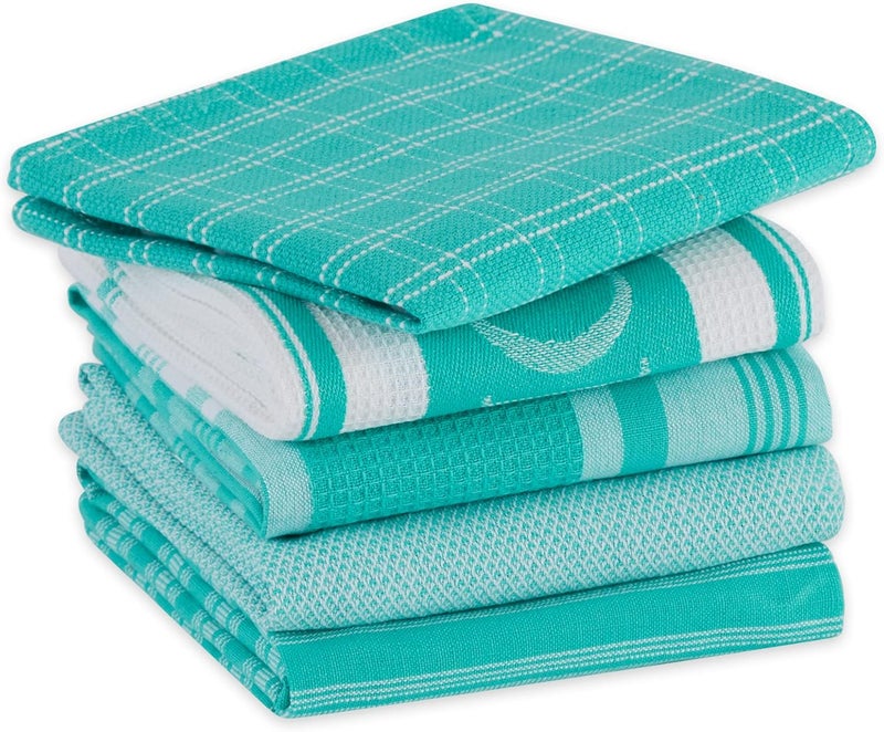 DII Everyday Collection Foodie Kitchen Set, Dishtowel & Dishcloth, Teal, 5 Piece - Image 3