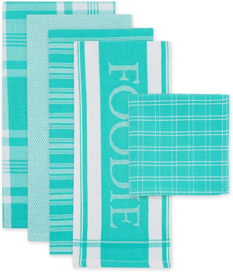 DII Everyday Collection Foodie Kitchen Set, Dishtowel & Dishcloth, Teal, 5 Piece - Image 2