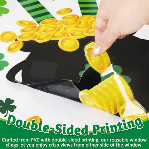 Traplace 83 PCS St Patricks Day Decorations, 2 Sheets Extra Large St Patricks Day Window Clings with Clovers Golden Cans Coins Rainbow, Green Party Decorations, Shamrock Window Clings for Home Office - Image 3