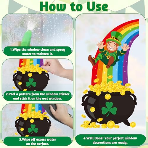 Traplace 83 PCS St Patricks Day Decorations, 2 Sheets Extra Large St Patricks Day Window Clings with Clovers Golden Cans Coins Rainbow, Green Party Decorations, Shamrock Window Clings for Home Office - Image 4