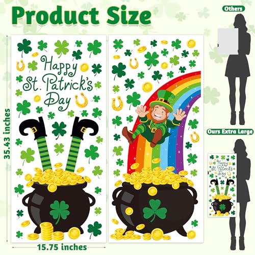 Traplace 83 PCS St Patricks Day Decorations, 2 Sheets Extra Large St Patricks Day Window Clings with Clovers Golden Cans Coins Rainbow, Green Party Decorations, Shamrock Window Clings for Home Office - Image 2