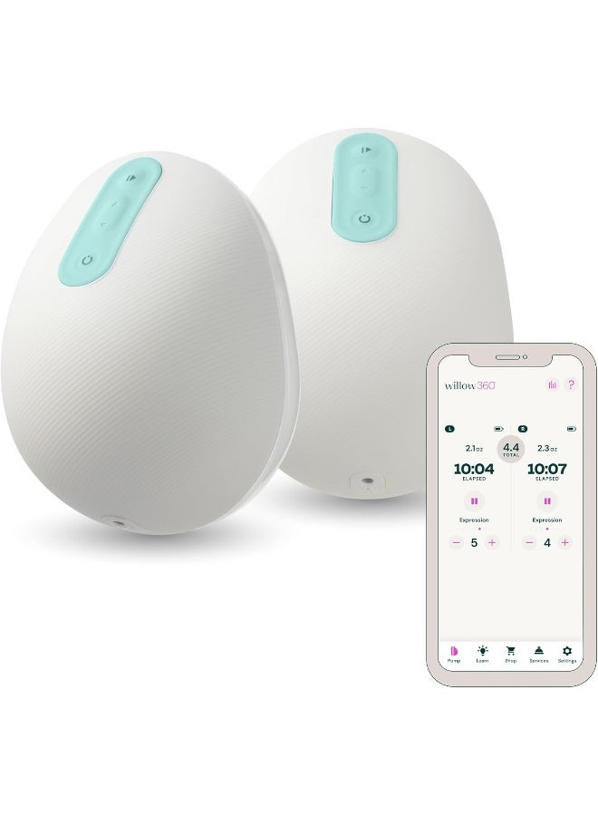 Willow ويلو 360 - مضخة رضاعة قابلة للارتداء - مضخة رضاعة بدون استخدام اليدين - المضخة القابلة للارتداء الوحيدة المقاومة للتسرب - 7 مستويات من قوة الشفط بمستوى المستشفى، متوافقة مع التطبيق - Image 1