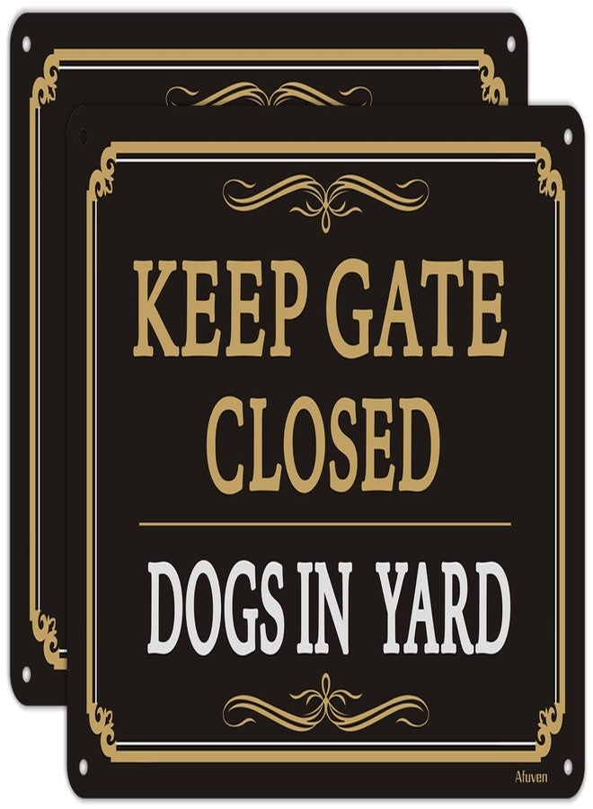 Afuven 2 Pack Keep Gate Closed Signs Dogs In Yard Sign Metal Reflective Beware Of Dog Sign Warning Dog Sign 10" x 7" Rust Free Aluminum UV Protected Waterproof Sturdy Easy to Mount Outdoor Use - Image 1