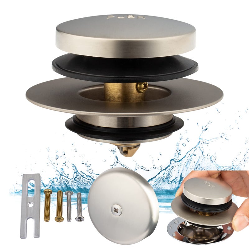Artiwell Brushed Nickel Universal Tip Toe Tub Drain Conversion Kit  EZ Installation Bathtub Drain Replacement Trim Kit with 1Hole Overflow Face Plate and PopUp Tub Stopper