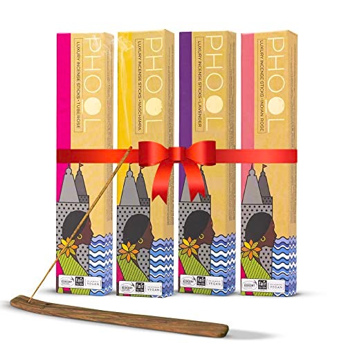 Phool Luxury Incense Floral Collection Combo Pack – Natural Incense Sticks (Indian Rose, Lavender, Nagchampa & Tuberose), 160 Organic Charcoal-Free Agarbatti, Pack of 4, Pooja Essentials - Image 1