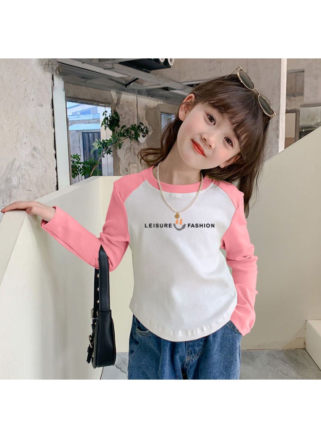 Girls' Pure Cotton Arc Color-blocking Base Shirt Spring/autumn New Children's Long Sleeve T-shirt Thin Version Medium/large Kids Clothing