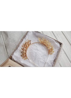 BERYUAN Crown Tiara Bridal Hair Pieces Rhinstone Pearls Headband For Wedding Women Girls Bride Handmade Headband（Gold）  - Image 2