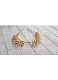 BERYUAN Crown Tiara Bridal Hair Pieces Rhinstone Pearls Headband For Wedding Women Girls Bride Handmade Headband（Gold）  - Image 3