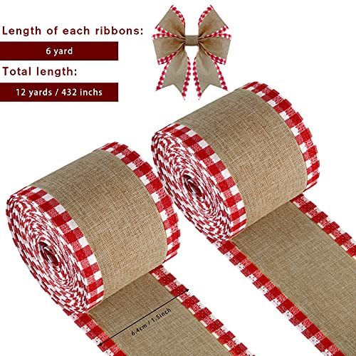 Syhood 2 Rolls Christmas Buffalo Plaid Wired Edge Ribbons Christmas Tree Burlap Fabric Craft Wrapping Ribbon with Checkered Edge 216 Inch25 Inch WidthRed and White - Image 5