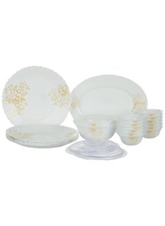 LARAH BY BOROSIL Larah by Borosil Ingot Fluted Series Opalware Dinner Set | 23 Pieces for Family of 6 | Microwave & Dishwasher Safe | Bone-Ash Free | Crockery Set for Dining & Gifting | Plates & Bowls | White  - Image 1