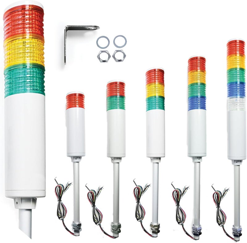 ضوء برج LED مزدوج 2، 120 فولت تيار متردد، ثابت ووميض، أحمر/أخضر - ضوء أندون برج، عمود مل threaded بطول 10 بوصات، صواميل وقوس بزاوية قائمة فقط - (لا يشمل سلك الطاقة أو عناصر التحكم)