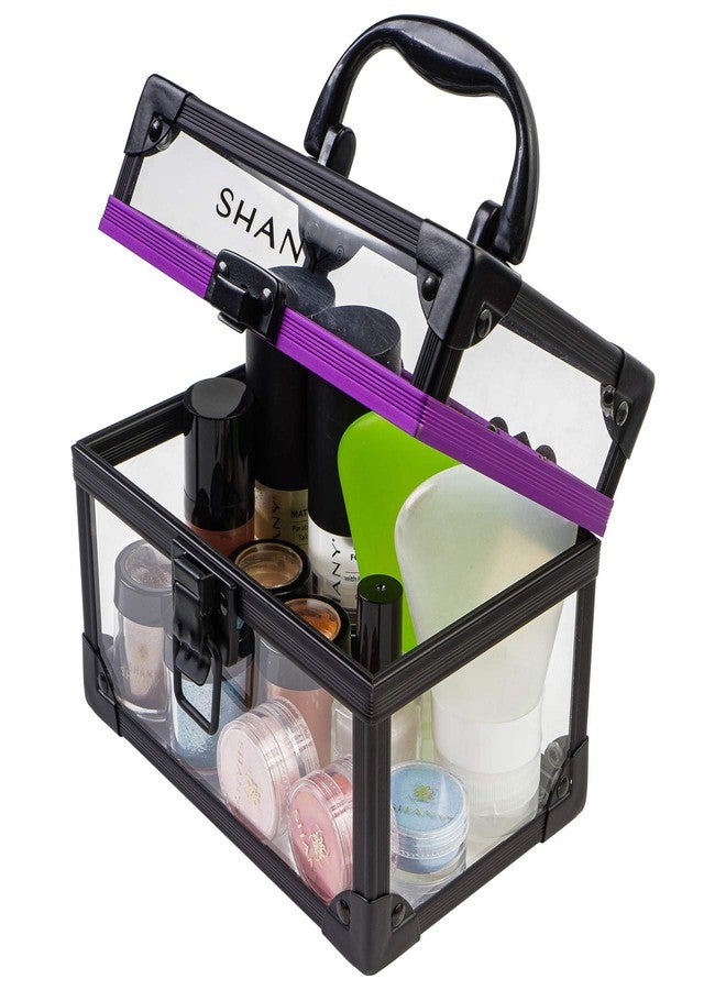 SHANY Clear Cosmetics and Toiletry Train Case - Clear Travel Makeup Bag Case Organizer with Secure Closure and Black/Purple Accents - 3PC Set - Image 3