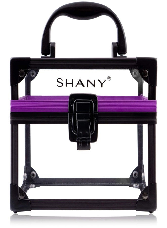 SHANY Clear Cosmetics and Toiletry Train Case - Clear Travel Makeup Bag Case Organizer with Secure Closure and Black/Purple Accents - 3PC Set - Image 1