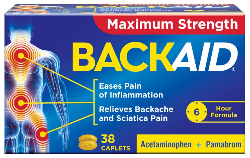 Backaid Max Relief Caplets AspirinFree Pain Relief from Backache Sciatica and Leg Pain LongLasting 6 Hour Formula AnalgesicDiuretic 38 Count