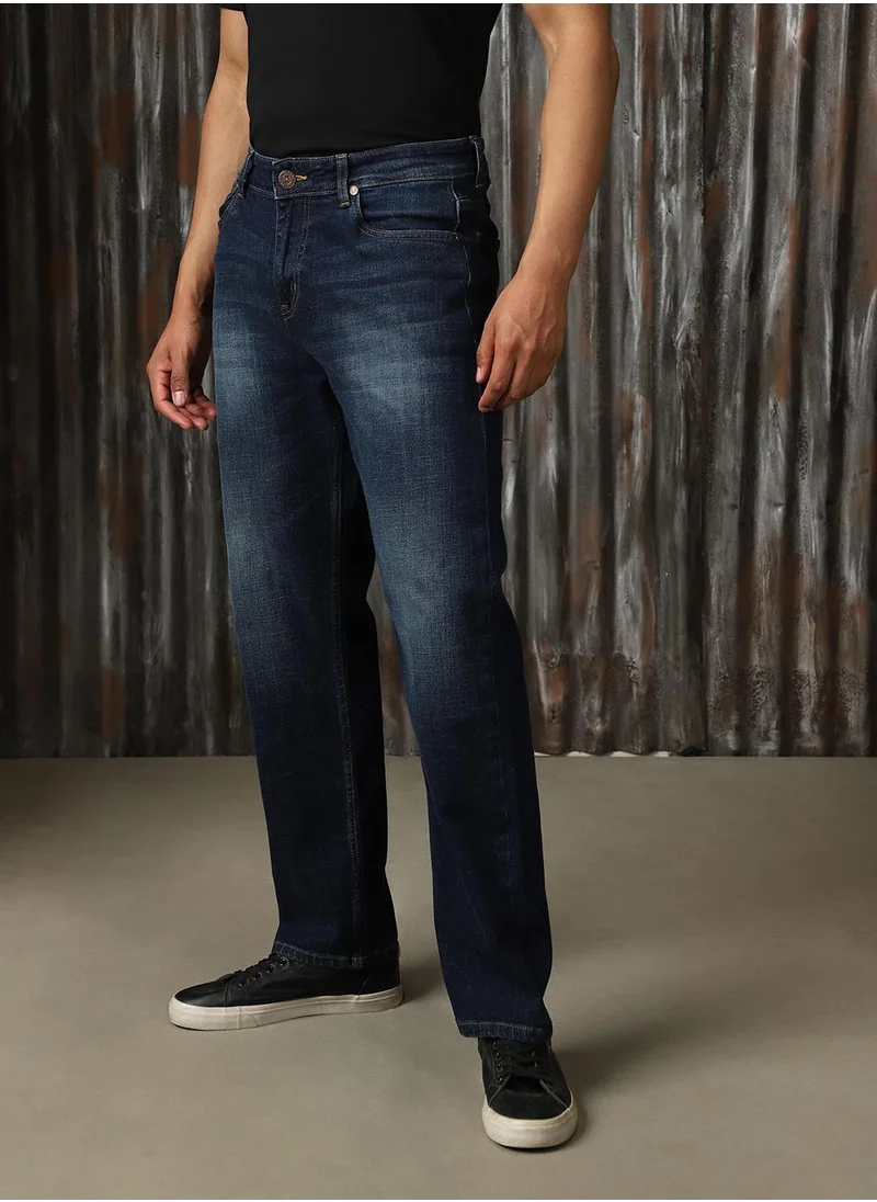 HIGH STAR Men's Indigo 100% Cotton Distressed Jeans