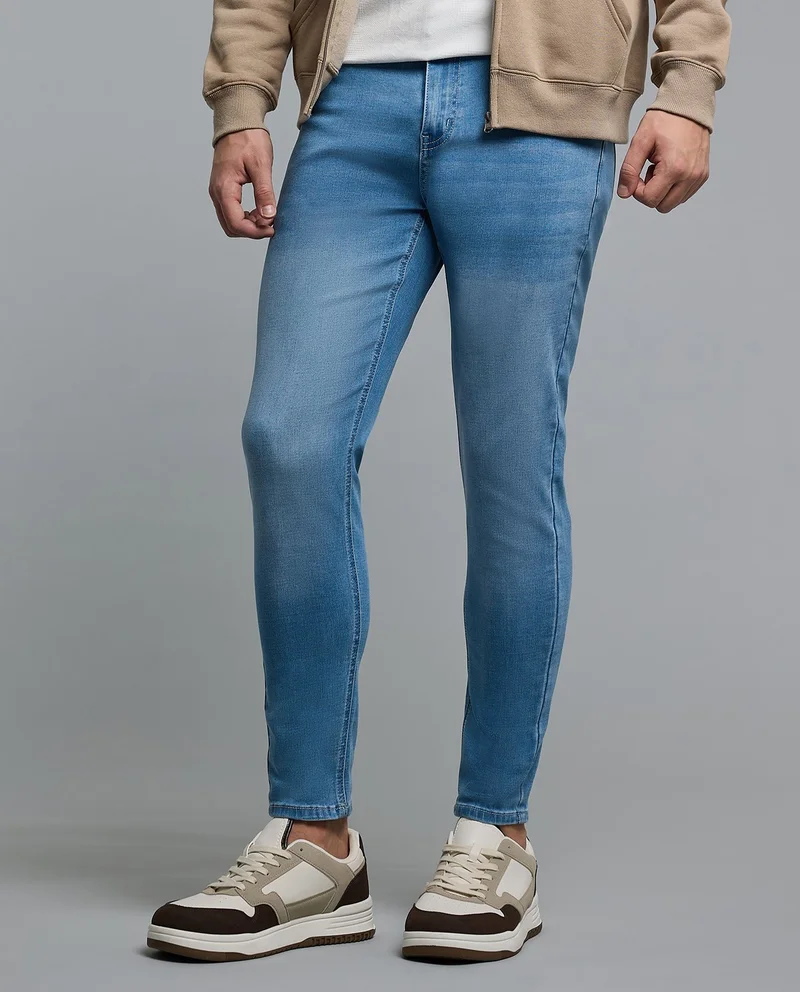 أر أند بي Solid Slim Fit Jeans with Button Closure
