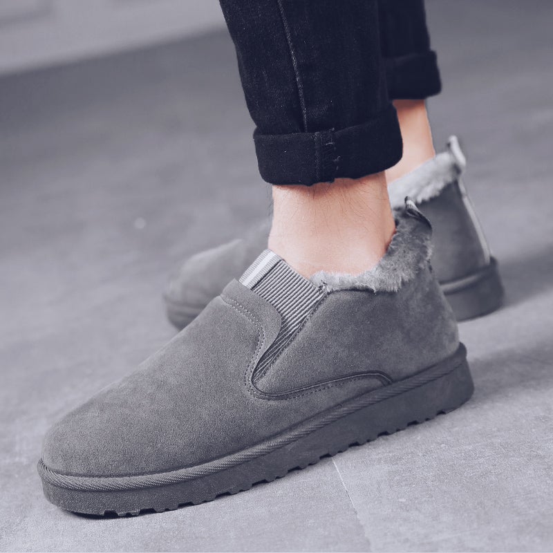 2023 New Couple Snow Boots Mens Winter Warm fleece-lined Low-cut Fur One Bread Shoes Slip-on Cotton Shoes Grey (5850)