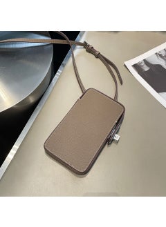 Fashionable Versatile Lock Buckle Mobile Phone Bag Palm Print Genuine Leather Box Bag Simple Solid Color Crossbody Mini Bag For  Khaki