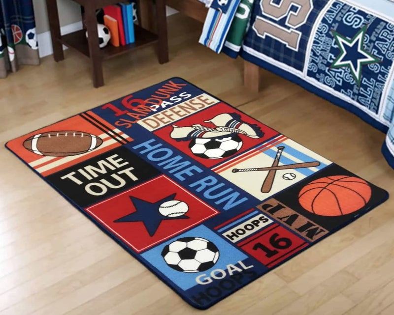 Fun Sport Kids Rugs Nylon Carpet Soccer Baseball Football Basketball with MultiColor for Boy Girl Playroom 315 x 47