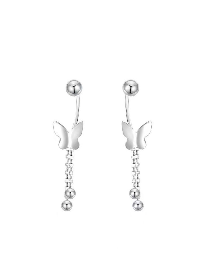 xozgdovg Butterfly tassel earrings niche design screw buckle  - Image 1