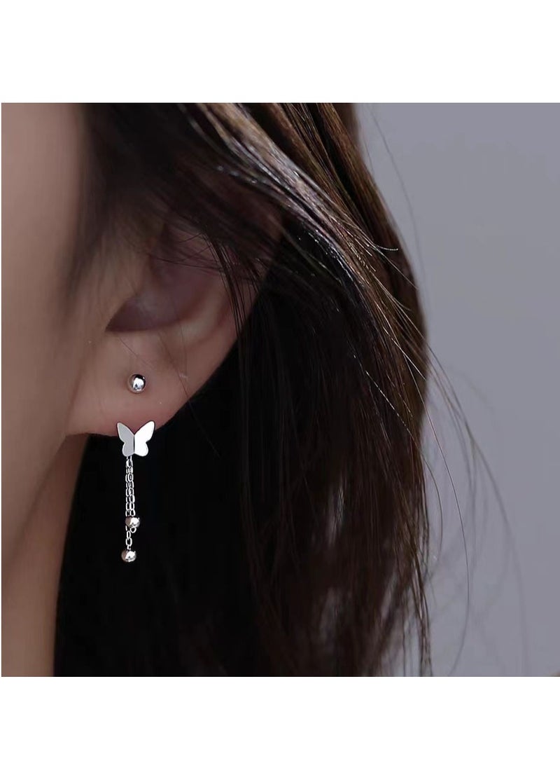 xozgdovg Butterfly tassel earrings niche design screw buckle  - Image 3