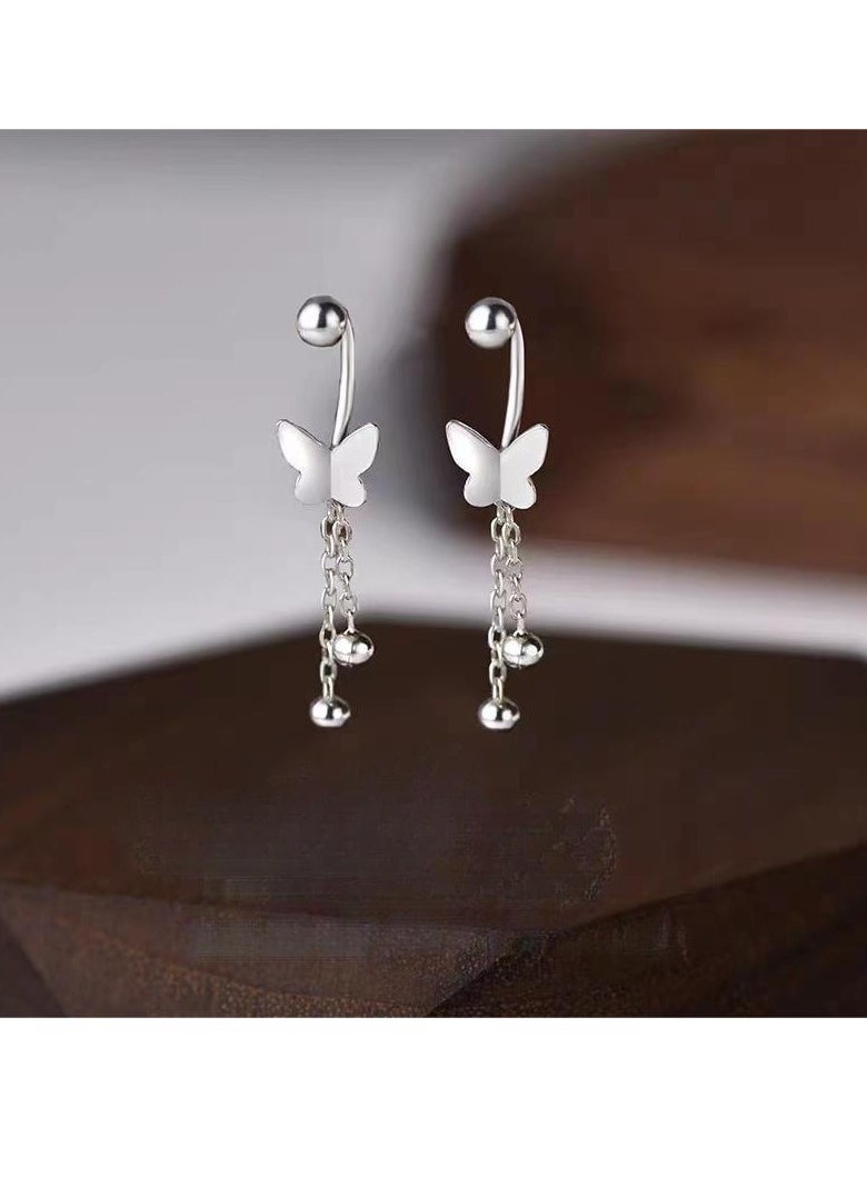 xozgdovg Butterfly tassel earrings niche design screw buckle  - Image 2