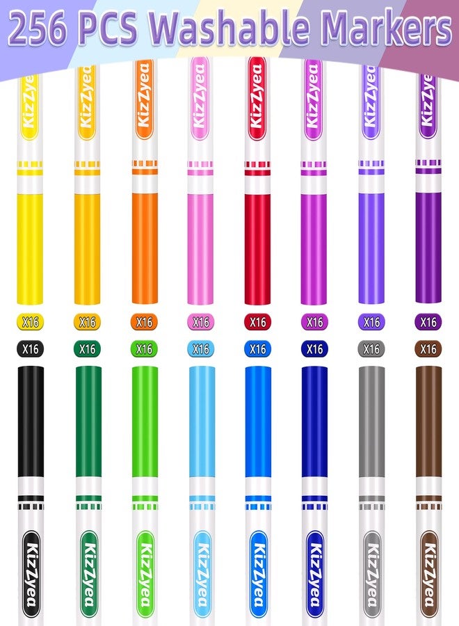 KIZZYEA Washable Markers Bulk, Markers for Kids, 16 Assorted Colors, 256 Count, Broad Line Coloring Marker for School, Student Art Supplies & Back to School Craft, Classroom Essentials for Teachers - Image 2
