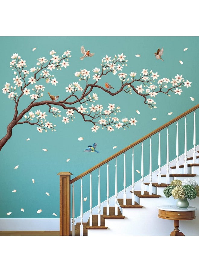 Decowall Sg4-2213 Oriental Flower Tree Wall Stickers Decals White Cherry Blossom Peel And Stick Bedroom Living Room Flower Murals Décor Floral Bird Furniture Art Removable Nursery Baby Birch - Image 1