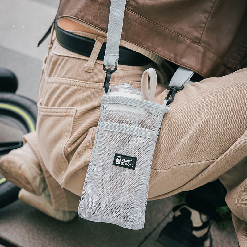Outdoor water cup cover protective bag grid strap, can be hung obliquely mineral water spring beverage milk tea thermos cup cover bag(light pink) - Image 3