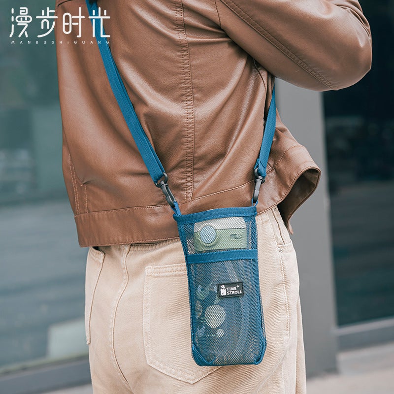 Outdoor water cup cover protective bag grid strap, can be hung obliquely mineral water spring beverage milk tea thermos cup cover bag(light pink) - Image 2